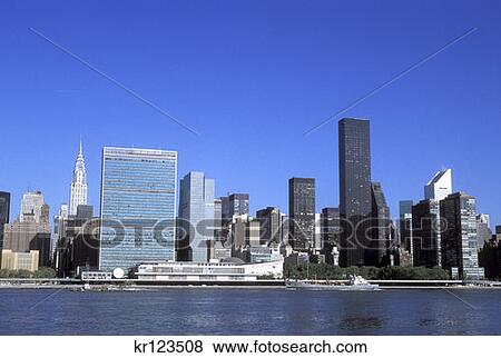 New York Ny Skyline With Chrysler Building United Nation Building Trump World Tower View Large Photo Image Stock Photo - New York Ny Skyline With Chrysler Building United Nation Building Trump World Tower . Fotosearch