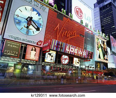New York Ny Times Square At Dusk Virgin Megastore Between 45Th And 46Th Streets View Large Photo Image Stock Image - New York Ny Times Square At Dusk Virgin Megastore Between 45Th And 46Th Streets . Fotosearch