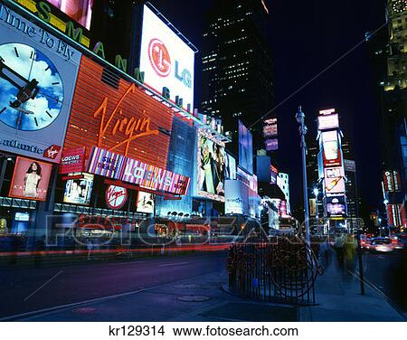 New York Ny Times Square At Night Virgin Megastore Between 45th And 46th Streets Picture