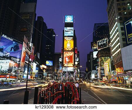 New York Ny Times Square At Night Broadway And 7th Avenue Stock Photo