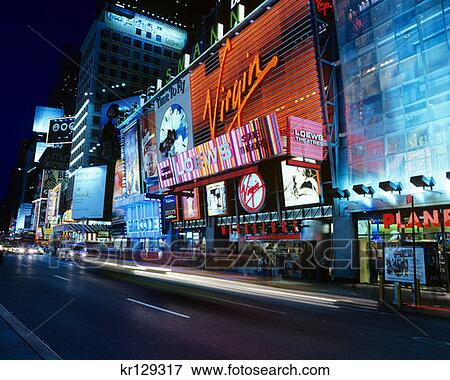 New York Ny Times Square At Night Virgin Megastore Between 45Th And 46Th Streets View Large Photo Image Stock Photo - New York Ny Times Square At Night Virgin Megastore Between 45Th And 46Th Streets . Fotosearch