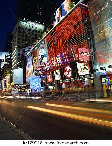 New York Ny Times Square At Night Virgin Megastore Between 45Th And 46Th Streets View Large Photo Image Stock Photo - New York Ny Times Square At Night Virgin Megastore Between 45Th And 46Th Streets . Fotosearch