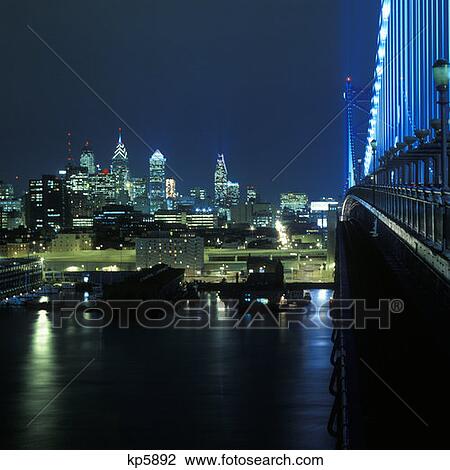 Night Skyline From The Ben Franklin Bridge Philadelphia, Pennsylvania View Large Photo Image Stock Image - Night Skyline From The Ben Franklin Bridge Philadelphia, Pennsylvania. Fotosearch