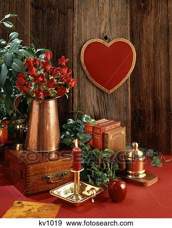 Nostalgic Valentine Scene Heart Shaped Wall Hanging Rose Candle And Books View Large Photo Image Stock Photo - Nostalgic Valentine Scene Heart Shaped Wall Hanging Rose Candle And Books . Fotosearch