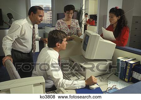 Office Workers Waiting For Information From Computer View Large Photo Image Stock Photo - Office Workers Waiting For Information From Computer . Fotosearch