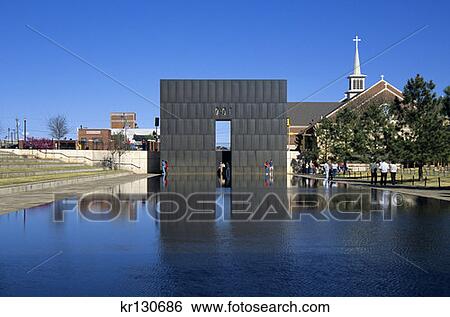 Oklahoma City Ok Oklahoma City National Memorial Reflecting Pool And Gate Of Time View Large Photo Image Stock Photograph - Oklahoma City Ok Oklahoma City National Memorial Reflecting Pool And Gate Of Time . Fotosearch