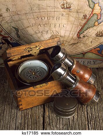 Old Time Map Compass And Binoculars View Large Photo Image Stock Photography - Old Time Map Compass And Binoculars. Fotosearch