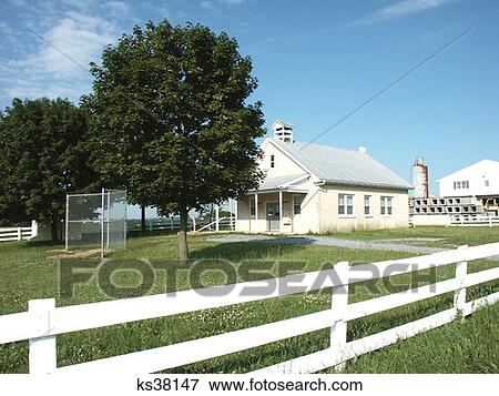 One Room Schoolhouse With White Picket Fence Rural Farm Area Lancaster Pa View Large Photo Image Stock Photo - One Room Schoolhouse With White Picket Fence Rural Farm Area Lancaster Pa . Fotosearch