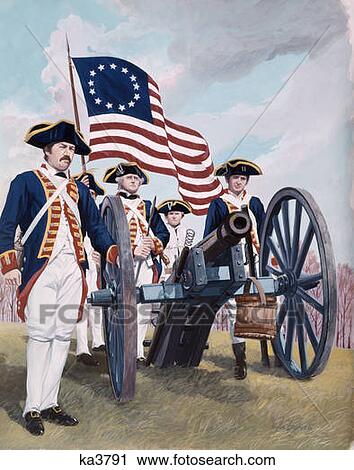 Painting Illustration Of Artillery Cannon Crew Of Soldiers Men American Revolution 1776 Tricorn Hat Uniform Flag View Large Photo Image Stock Image - Painting Illustration Of Artillery Cannon Crew Of Soldiers Men American Revolution 1776 Tricorn Hat Uniform Flag. Fotosearch