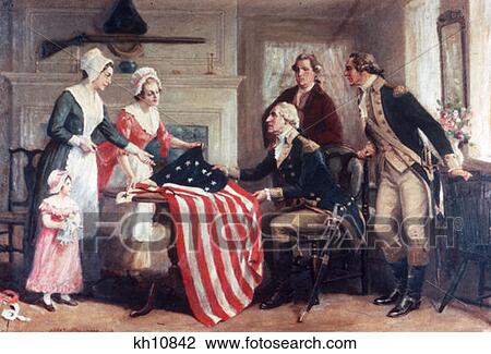 Painting Of Betsy Ross & The First Stars & Stripes 1777 By Dunsmore American Flag Flags Revolutionary War Seamtress View Large Photo Image Stock Image - Painting Of Betsy Ross & The First Stars & Stripes 1777 By Dunsmore American Flag Flags Revolutionary War Seamtress . Fotosearch