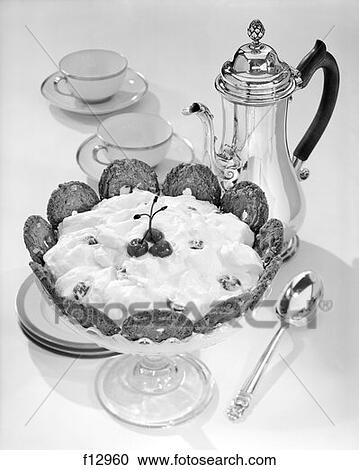 Stock Image - Pastry Dessert Cherries Retro. Fotosearch