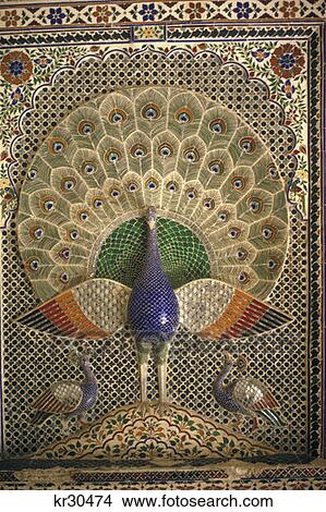 Picture - Peacock Plaque City Palace Udaipur India . Fotosearch