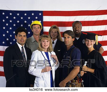 People In Various Occupations Standing In Front Of U. S. Flag View Large Photo Image Stock Photograph - People In Various Occupations Standing In Front Of U. S. Flag . Fotosearch