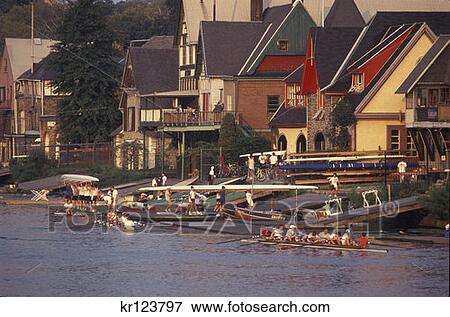 Philadelphia Pa Rowing Teams At Boathouse Row View Large Photo Image Stock Photo - Philadelphia Pa Rowing Teams At Boathouse Row. Fotosearch