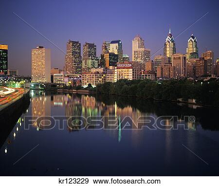 Phildelphia, Pa Skyline Along The Schuylkill River At Dusk View Large Photo Image Stock Photo - Phildelphia, Pa Skyline Along The Schuylkill River At Dusk. Fotosearch