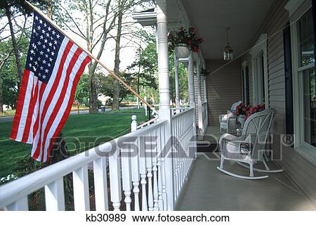 Porch With U. S. Flag Center Valley Pa View Large Photo Image Stock Photo - Porch With U. S. Flag Center Valley Pa . Fotosearch