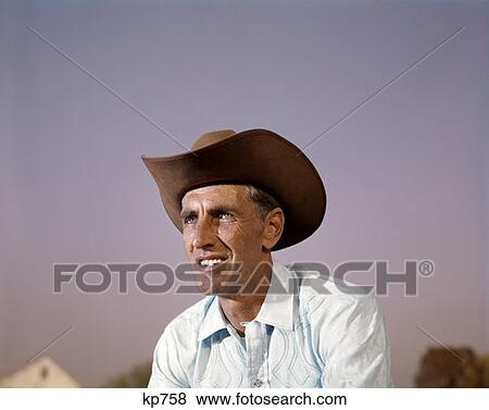Portrait Man Cowboy Hat 1970 1970S Retro View Large Photo Image Stock Photo - Portrait Man Cowboy Hat 1970 1970S Retro. Fotosearch
