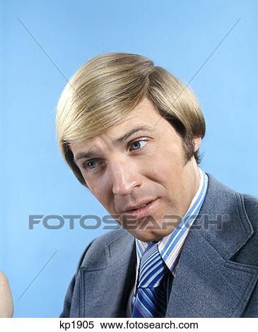 Portrait Of Man Blonde Hair Blue Eyes Retro 1970 1970s Stock