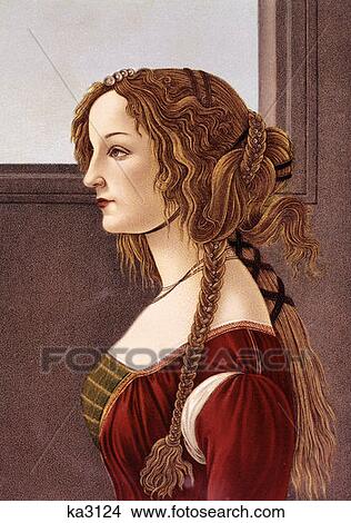 Portrait Of Young Woman By Botticelli Profile 15Th Century Renaissance Woman Red Dress Elaborate Long Hair Tresses View Large Photo Image Picture - Portrait Of Young Woman By Botticelli Profile 15Th Century Renaissance Woman Red Dress Elaborate Long Hair Tresses. Fotosearch