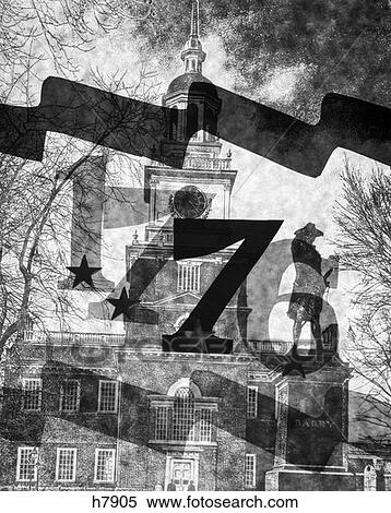 Stock Photography - Posterization Of 1776 Banner Superimposed Over Independence Hall . Fotosearch