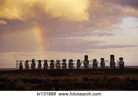 Rainbow Above Ahu Tongariki Easter Island Chile View Large Photo Image Stock Photo - Rainbow Above Ahu Tongariki Easter Island Chile. Fotosearch