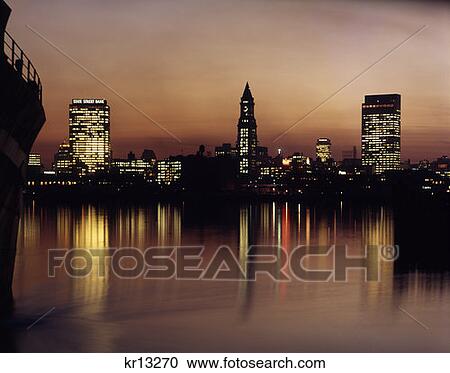 Stock Image - Retro Boston Massachusetts Skyline. Fotosearch