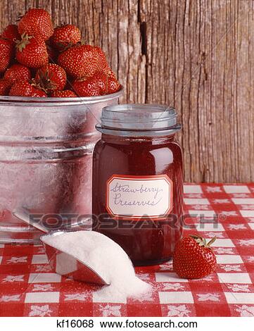 Retro Tabletop Cooking Strawberry Preserves Canning In Glass Jar Scoop Of Sugar Tin Bucket Of Strawberries View Large Photo Image Stock Photo - Retro Tabletop Cooking Strawberry Preserves Canning In Glass Jar Scoop Of Sugar Tin Bucket Of Strawberries. Fotosearch