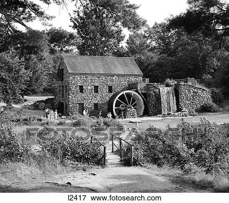 Rustic Grist Mill With Stone Structure & Waterfall Sudbury Mass. View Large Photo Image Stock Photo - Rustic Grist Mill With Stone Structure & Waterfall Sudbury Mass. . Fotosearch