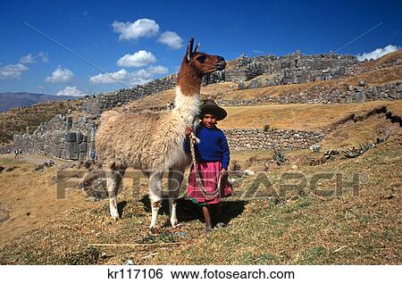Sacsayhuaman, Cuzco, Peru Indian Girl With Llama View Large Photo Image Stock Photograph - Sacsayhuaman, Cuzco, Peru Indian Girl With Llama. Fotosearch