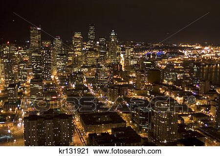 Seattle Lights By Night View Large Photo Image Stock Image - Seattle Lights By Night . Fotosearch