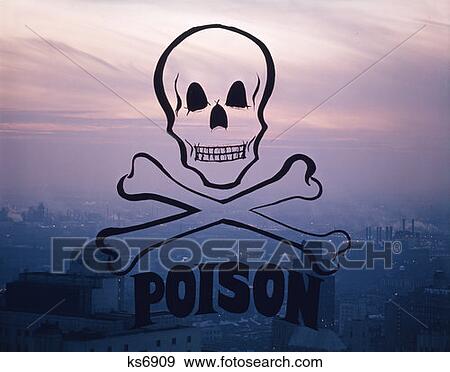 Skull And Bones Poison Sign Over An Urban Industrial Landscape View Large Photo Image Stock Photo - Skull And Bones Poison Sign Over An Urban Industrial Landscape. Fotosearch
