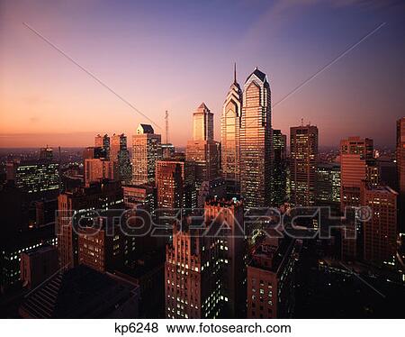 Stock Photo - Skyline From South At Twilight Philadelphia Pennsylvania . Fotosearch