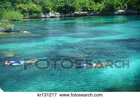 Stock Photo - Snorkelers Xelha Ecological Park Riviera Maya, Mexico. Fotosearch