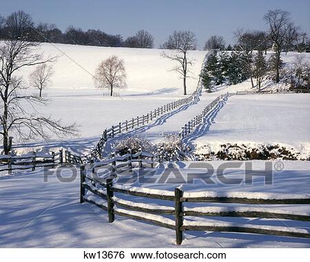 Stock Photograph - Snow Covered Fields Doe Run Pa . Fotosearch