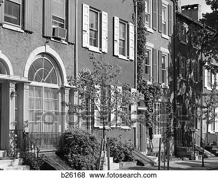 Street Scene Residential Townhouses In Philadelphia Pa Urban Inner City View Large Photo Image Stock Photo - Street Scene Residential Townhouses In Philadelphia Pa Urban Inner City . Fotosearch