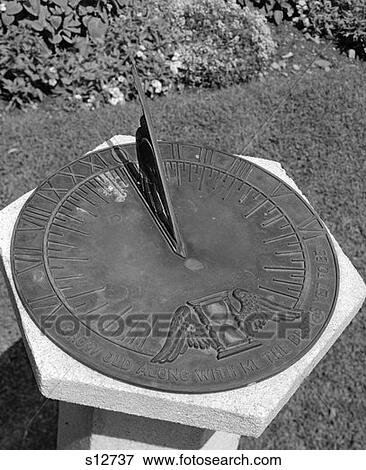 Sundial On Cement Pedestal In Garden Manchester Depot Vt View Large Photo Image Stock Photo - Sundial On Cement Pedestal In Garden Manchester Depot Vt . Fotosearch