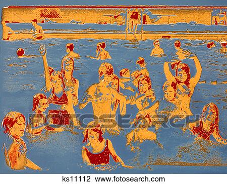 Swimming Pool Children Playing Water 1970 1970S Retro Posterized View Large Photo Image Stock Image - Swimming Pool Children Playing Water 1970 1970S Retro Posterized. Fotosearch