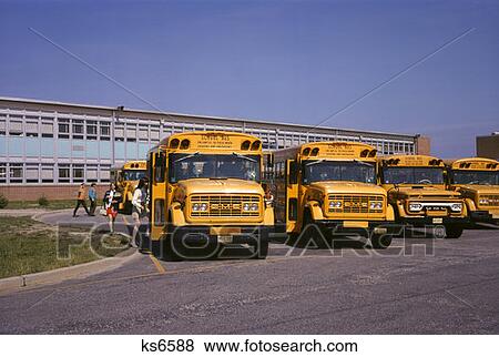 Teenagers Boarding Buses Schoolbuses Highschool 1970 1970S Retro View Large Photo Image Stock Photo - Teenagers Boarding Buses Schoolbuses Highschool 1970 1970S Retro . Fotosearch