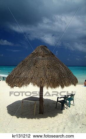 Thatched Umbrella On Caribbean Beach Playa De Carmen, Mexico View Large Photo Image Stock Image - Thatched Umbrella On Caribbean Beach Playa De Carmen, Mexico. Fotosearch
