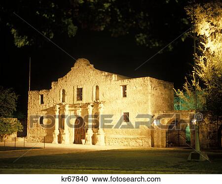 Stock Image - The Alamo At Night San Antonio, Tx. Fotosearch
