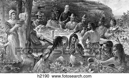 The First Thanksgiving December 13 1621 Pilgrims Sharing Harvest Meal With Native American Indians Plymouth Colony Ma View Large Photo Image Stock Image - The First Thanksgiving December 13 1621 Pilgrims Sharing Harvest Meal With Native American Indians Plymouth Colony Ma . Fotosearch