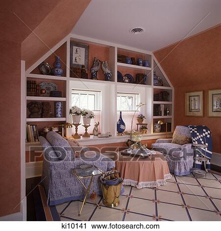 Stock Image - Two Chairs, Table With Tray On It Holding Coffee Pot, Two Cups And Saucers. Fotosearch
