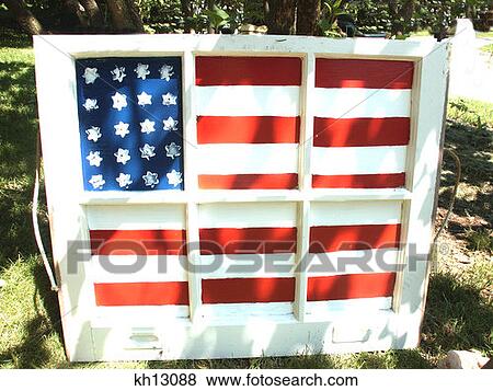 Stock Photo - U. S. Flag Painted On Decorative Window Pane Country Folk Art Patriotic . Fotosearch