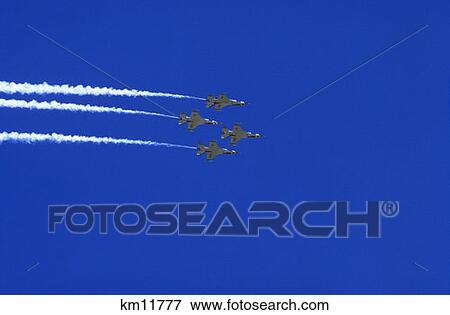 Usaf Thunderbirds Flying In Formation Us Air Force Academy Colorado Springs Co View Large Photo Image Stock Photo - Usaf Thunderbirds Flying In Formation Us Air Force Academy Colorado Springs Co . Fotosearch