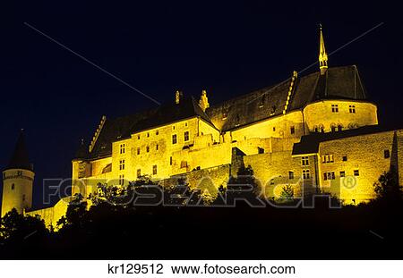 Vianden Luxembourg Castle Illuminated At Night View Large Photo Image Stock Image - Vianden Luxembourg Castle Illuminated At Night . Fotosearch