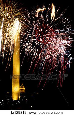 Washington Dc Fireworks Over The City Washington Monument And Capitol Building View Large Photo Image Stock Photo - Washington Dc Fireworks Over The City Washington Monument And Capitol Building . Fotosearch