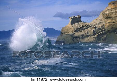 Stock Image - Wave Crashing Near Rock Cafe Kiwanda, Pacific City Oregon. Fotosearch