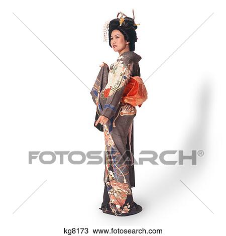 Woman In Japanese Style Kimono View Large Photo Image Stock Image - Woman In Japanese Style Kimono. Fotosearch