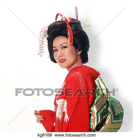 Woman In Red Japanese Kimono View Large Photo Image Stock Photo - Woman In Red Japanese Kimono. Fotosearch