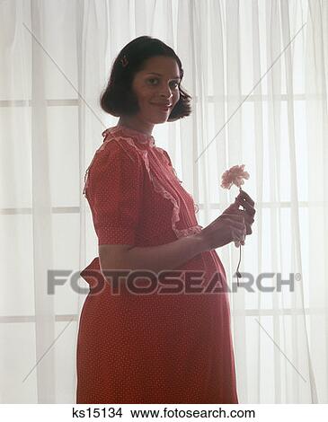 Woman Pregnant Flower 1970S 1977 View Large Photo Image Picture - Woman Pregnant Flower 1970S 1977. Fotosearch